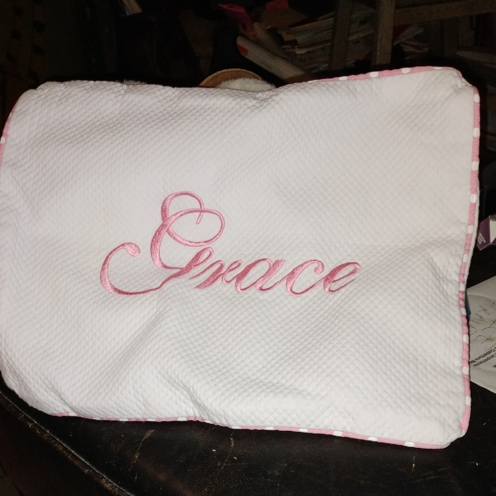White Baby Pillow case with Pink Embroidery